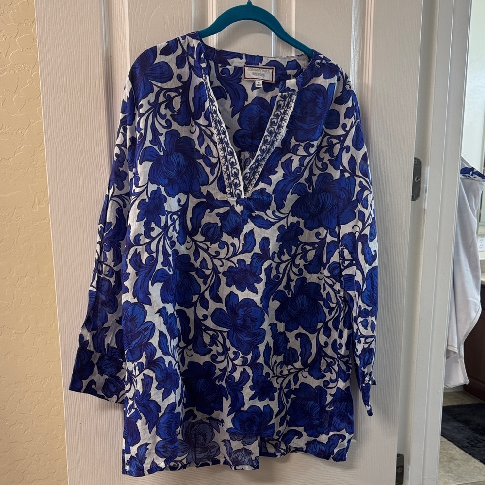 Johnny Was Royal Blue and White Floral Tunic